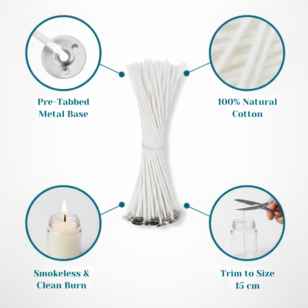 Cotton Wick 15cm with a metal holder