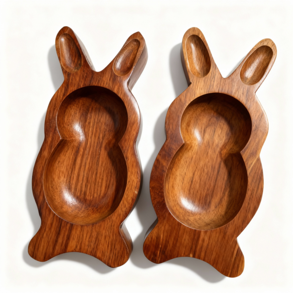 Rabbit-Shaped Wooden Bowls