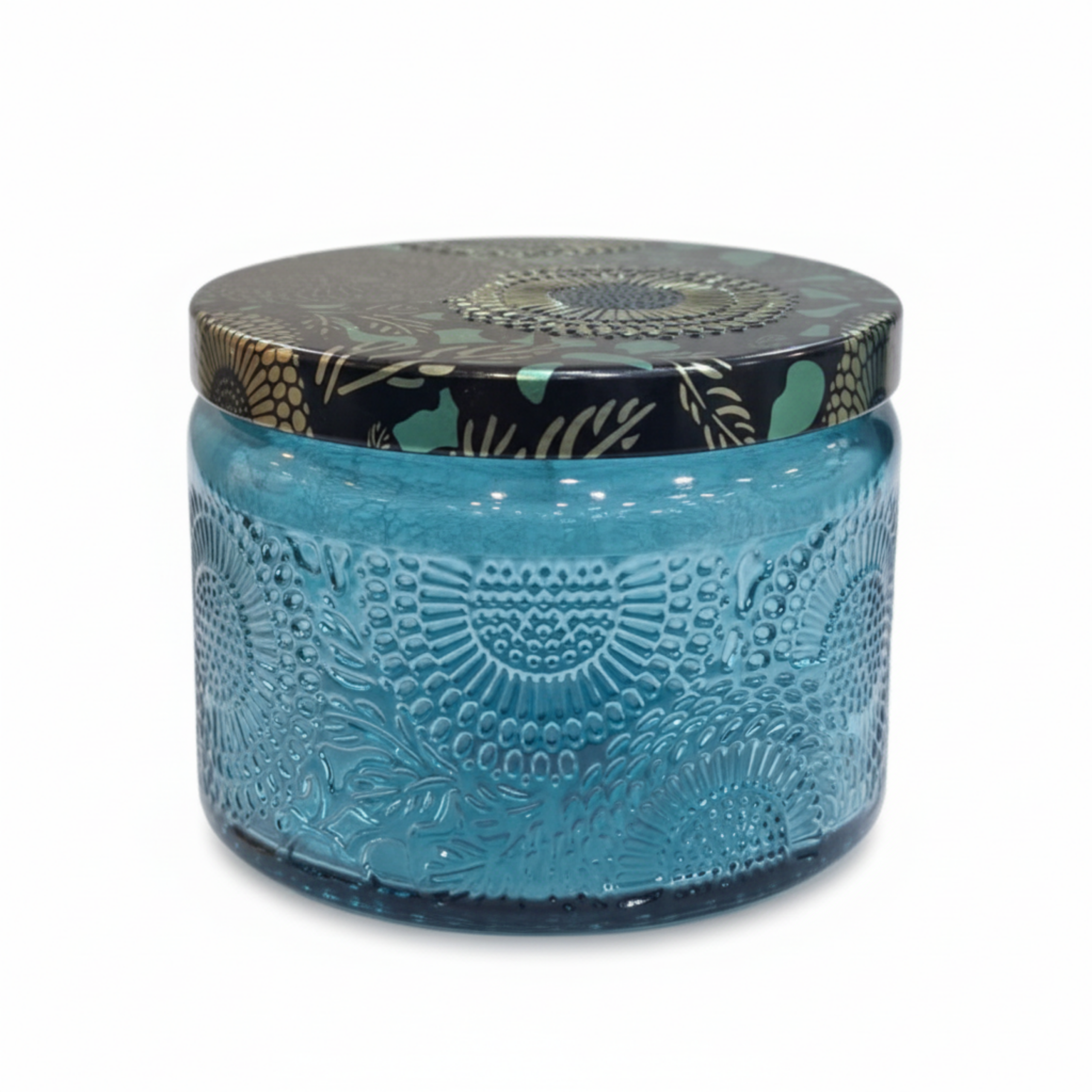 برطمان زجاجي أزرق بنقشة بارزة Blue Embossed Glass Storage Jar