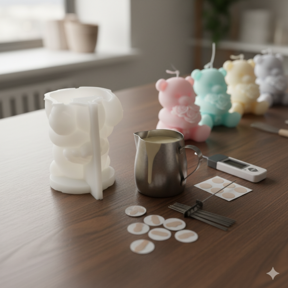 Teddy Bear with Flowers Silicone Mold