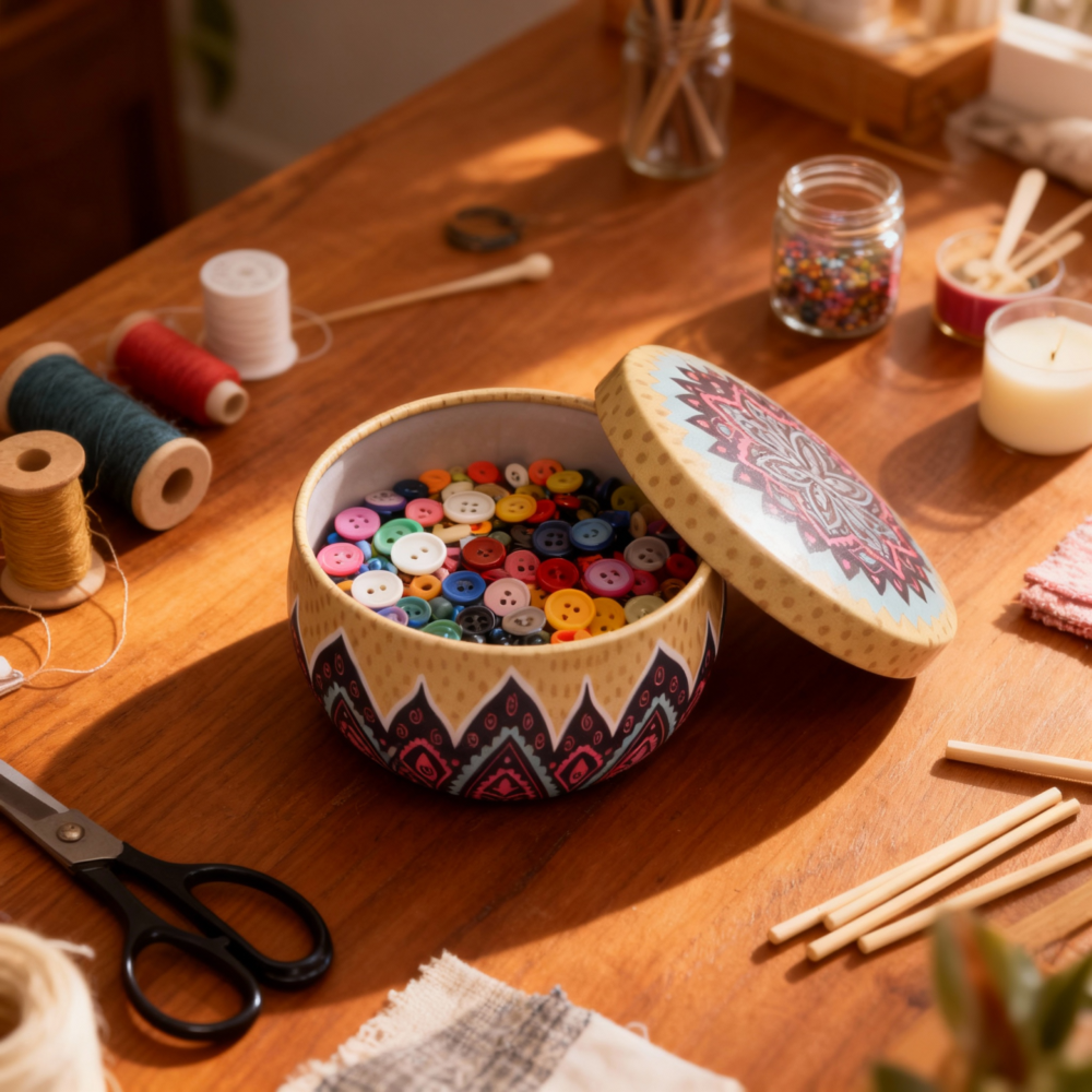 Beige with Dark Purple Tinplate Jar