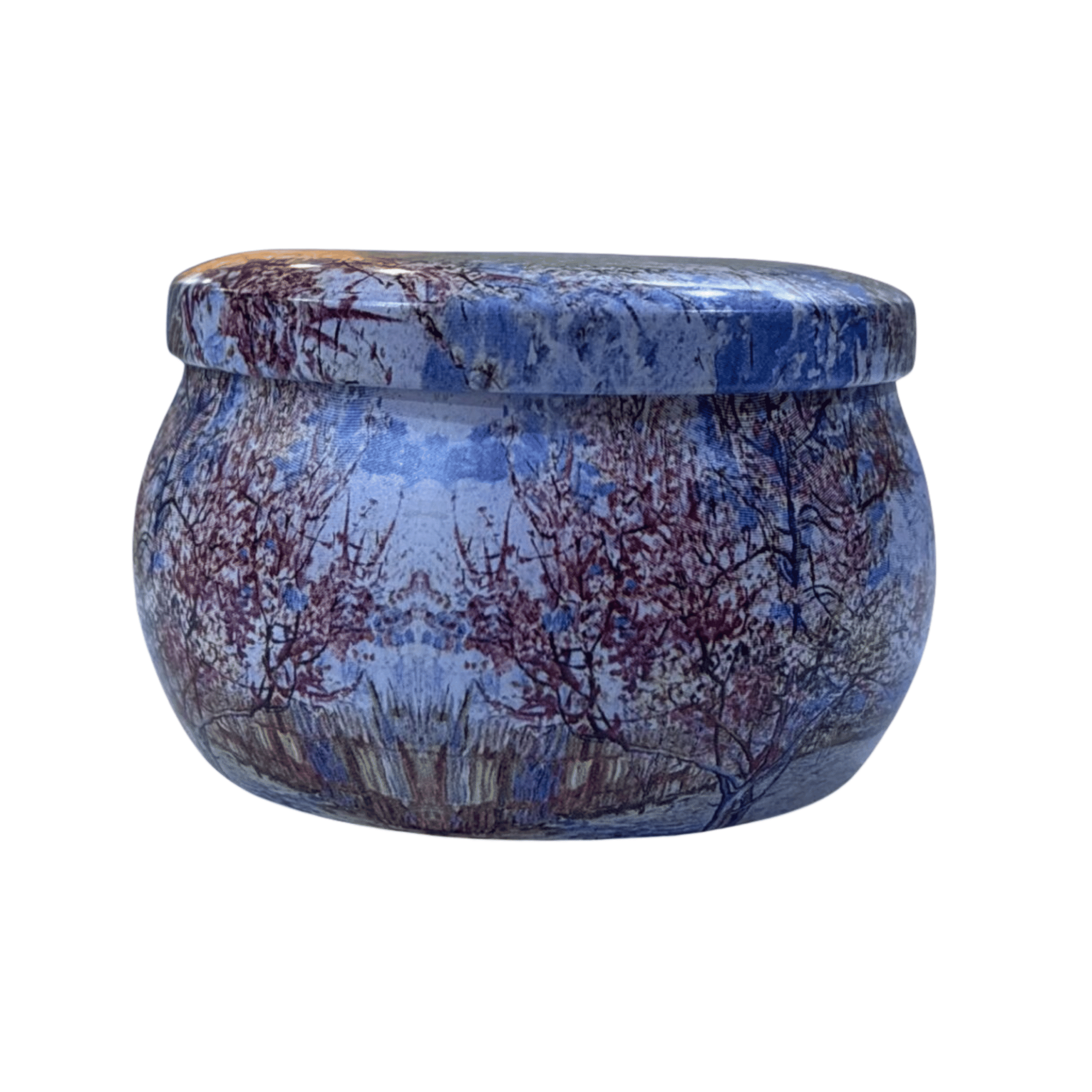 Blue Tinplate Storage Container with Tree Design Blue Tinplate Storage Container with Tree Design