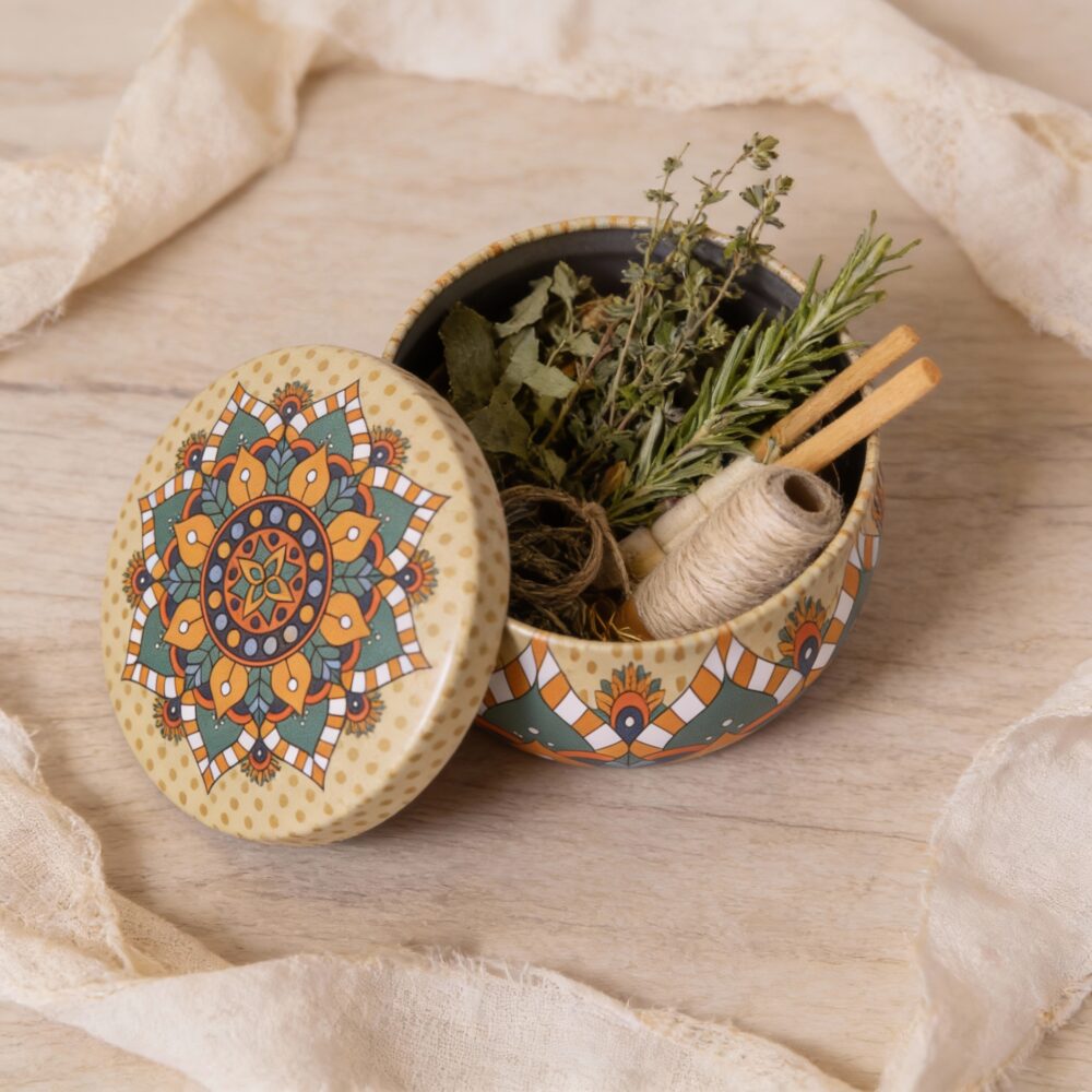 Brown Mandala Metal Storage Tin with Lid – 5x7.5 cm