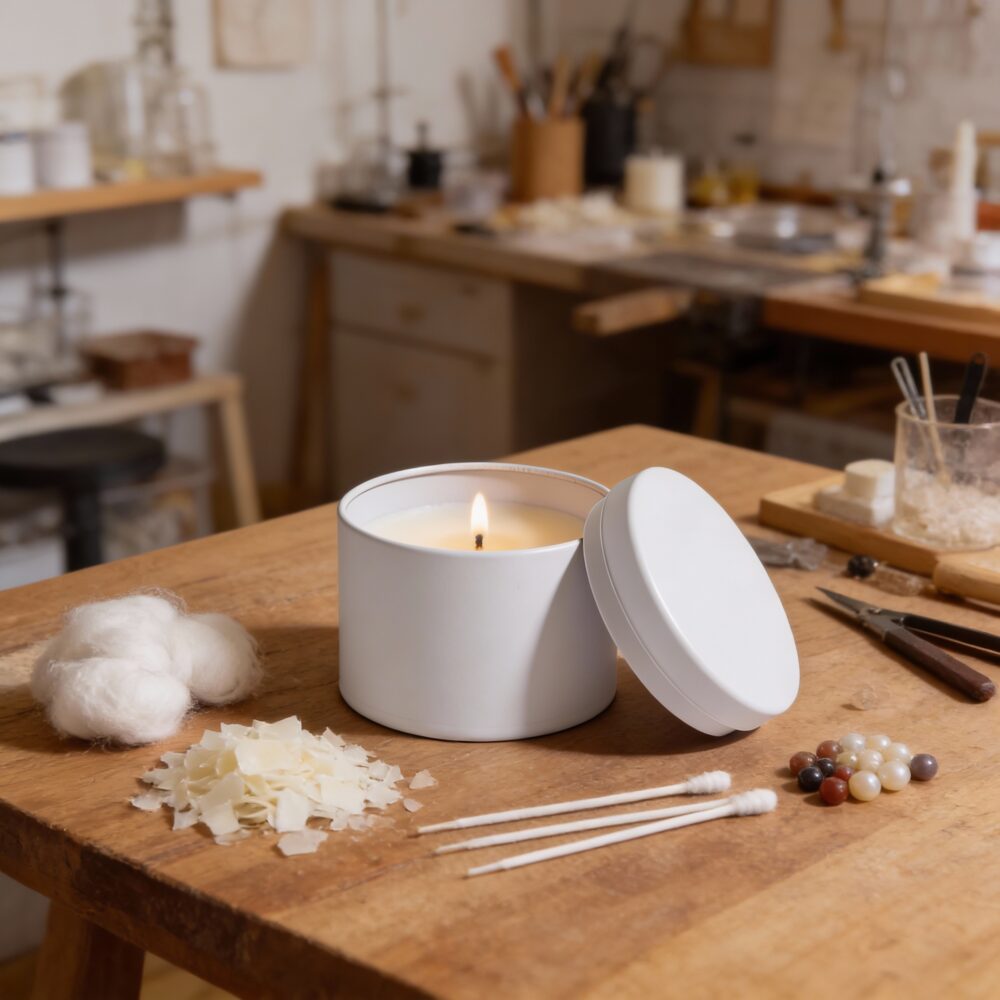 White Round Metal Storage Tin with Lid 100g