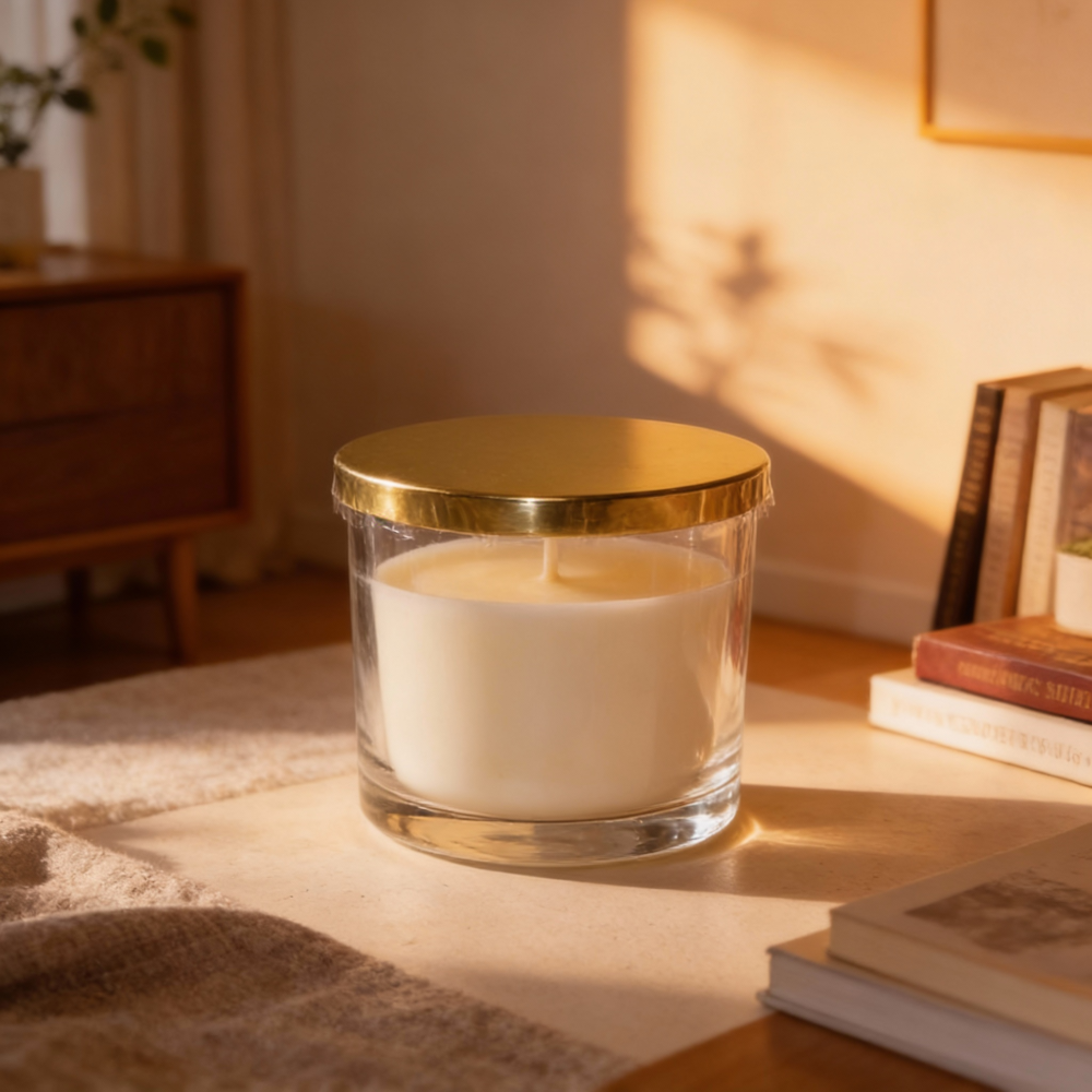 Transparent Glass Candle Container with Gold Lid – 350g Capacity Luxury Candle Jar – Elegant Storage for Scented Candles & Home Décor