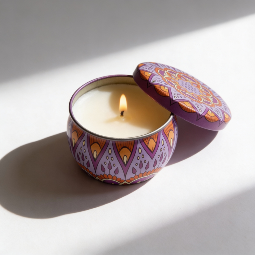 Purple Mandala Metal Storage Tin 5 × 7.5 cm – 100g Capacity