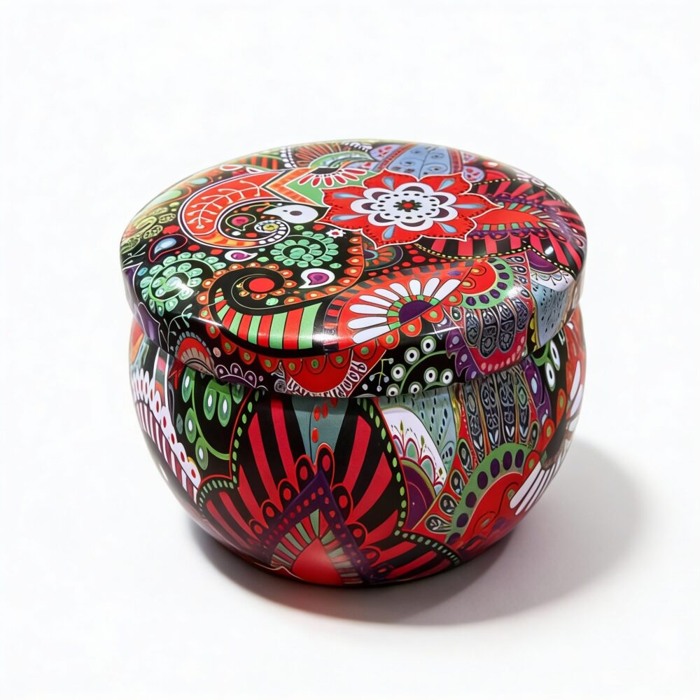 Multicolor Mandala Metal Storage Tin 7.5 × 5 cm for Candles & Accessories – 100g