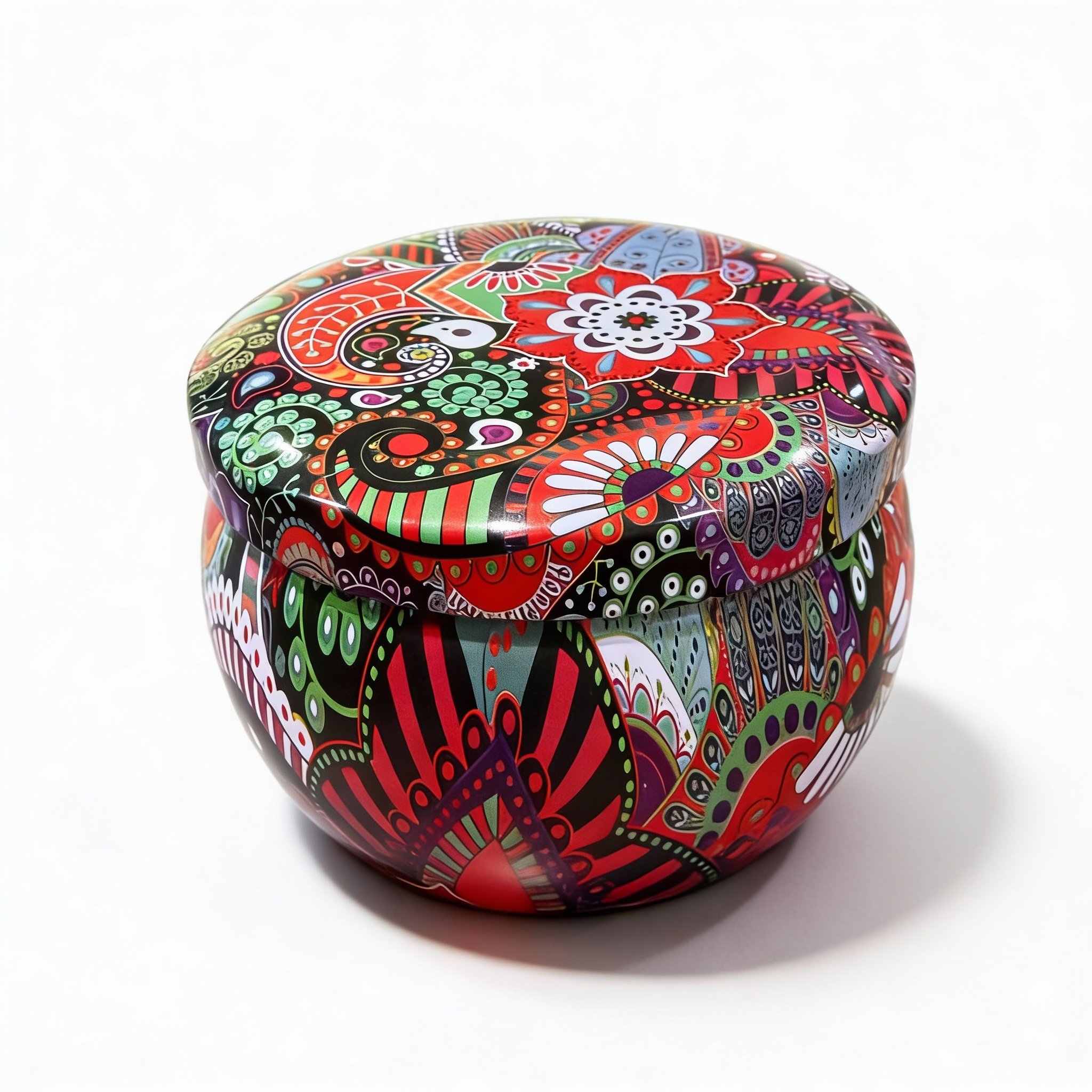 Multicolor Mandala Metal Storage Tin 7.5 × 5 cm for Candles & Accessories – 100g Multicolor Mandala Metal Storage Tin 7.5 × 5 cm for Candles & Accessories – 100g