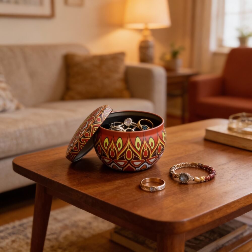 Multi-Color Mandala Metal Storage Tin 5 × 7.5 cm – 100g Capacity