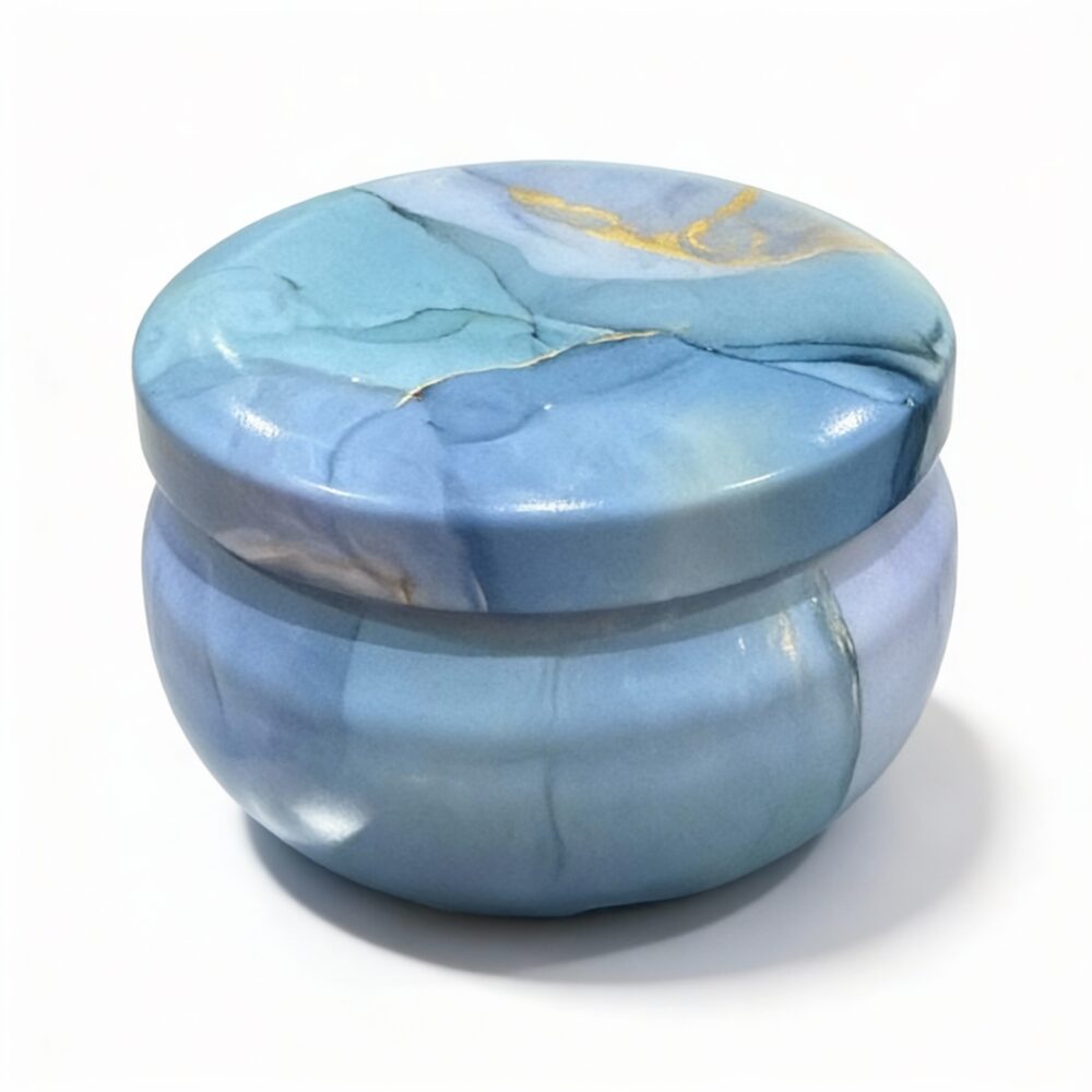 Blue Mandala Marble Metal Storage Tin 7.5 × 5 cm for Candles & Accessories – 100g