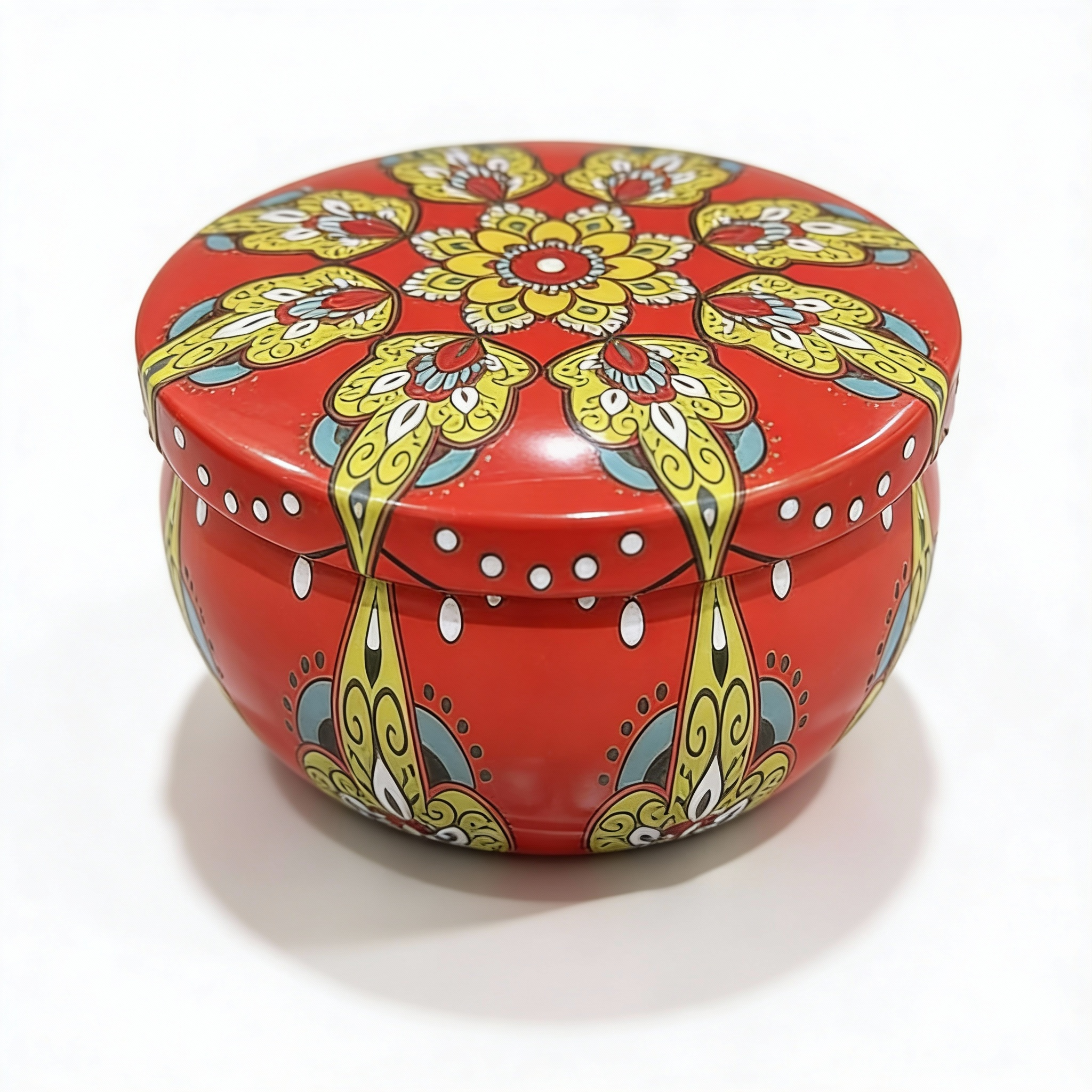 Red Metal Storage Tin with Yellow Design – 50g Capacity Red Metal Storage Tin with Yellow Design – 50g Capacity
